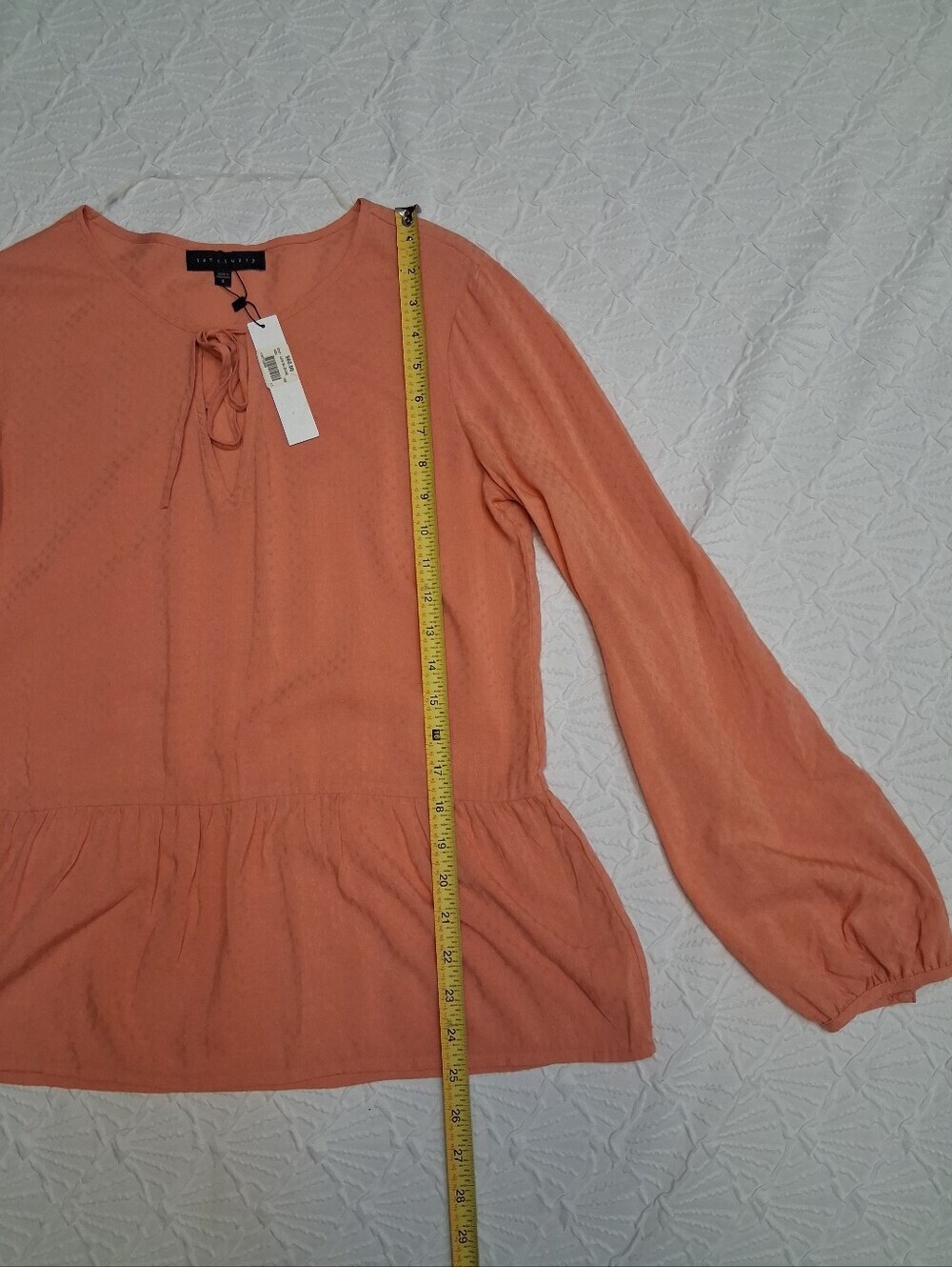 Sanctuary Peach Tie-Neck Peplum Top Sixe S - Picture 4 of 16